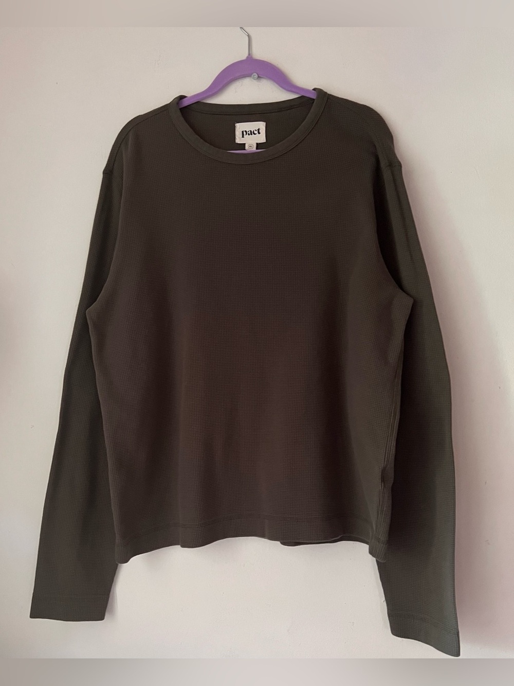 Pact Waffle Knit Thermal Long Sleeve Shirt Organic Cotton in Olive Sz XL